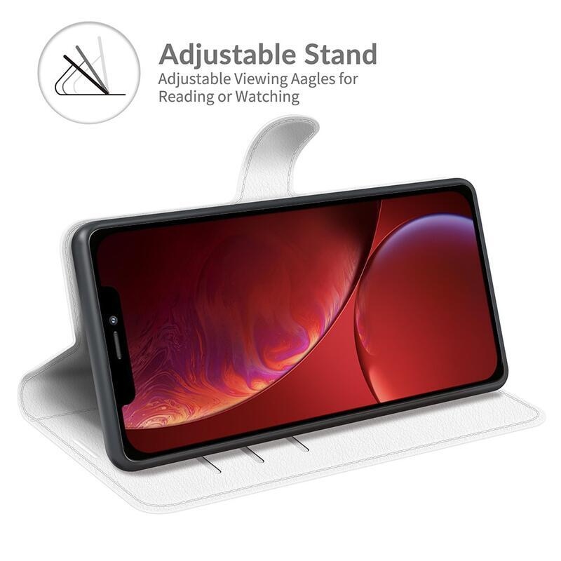 Litchi PU kožené peněženkové pouzdro na mobil iPhone 13 6.1 - bílé