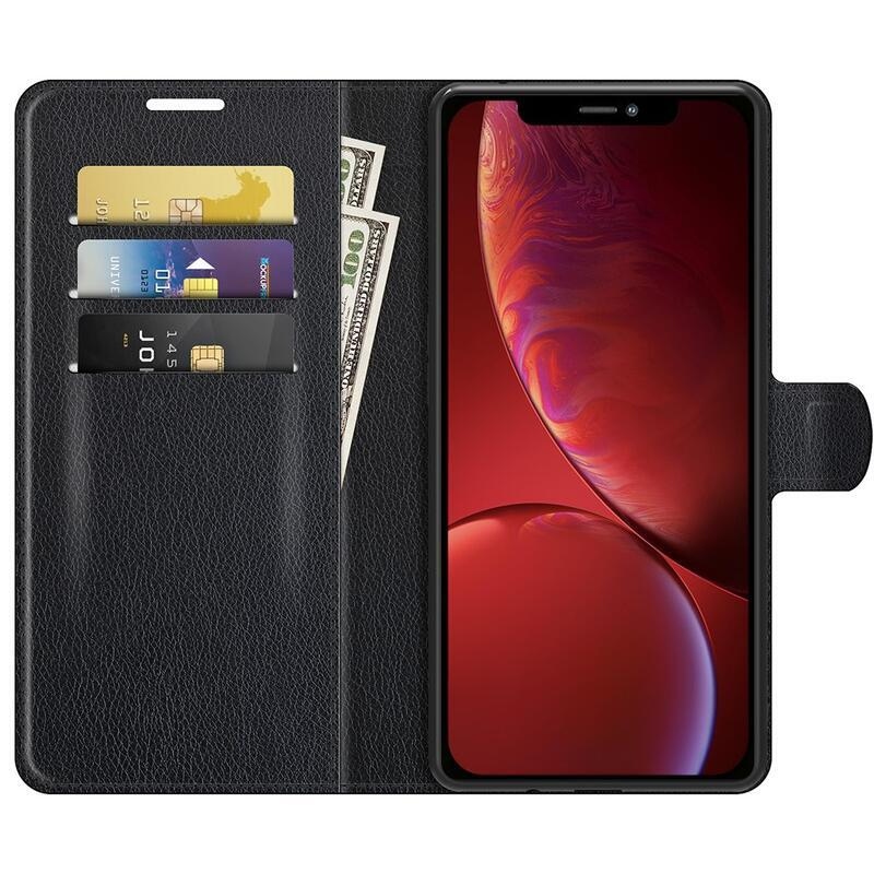 Litchi PU kožené peněženkové pouzdro na mobil iPhone 13 6.1 - černé