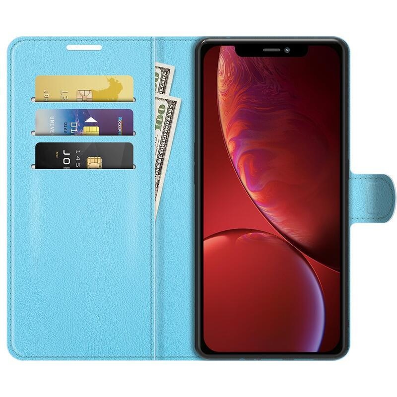 Litchi PU kožené peněženkové pouzdro na mobil iPhone 13 6.1 - modré