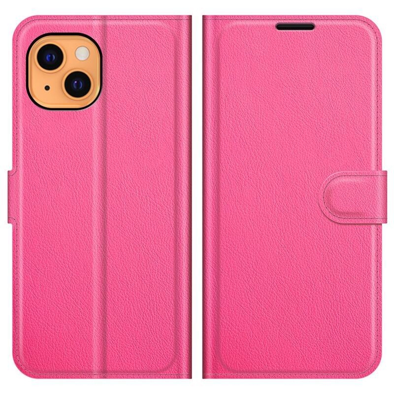 Litchi PU kožené peněženkové pouzdro na mobil iPhone 13 6.1 - rose