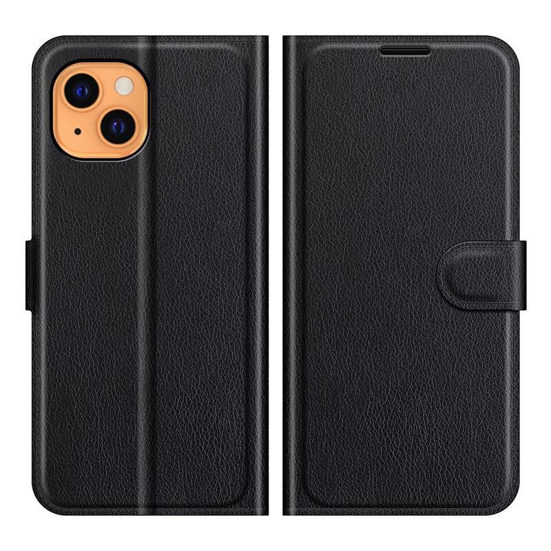 Litchi PU kožené peněženkové pouzdro na mobil iPhone 13 mini 5.4 - černé