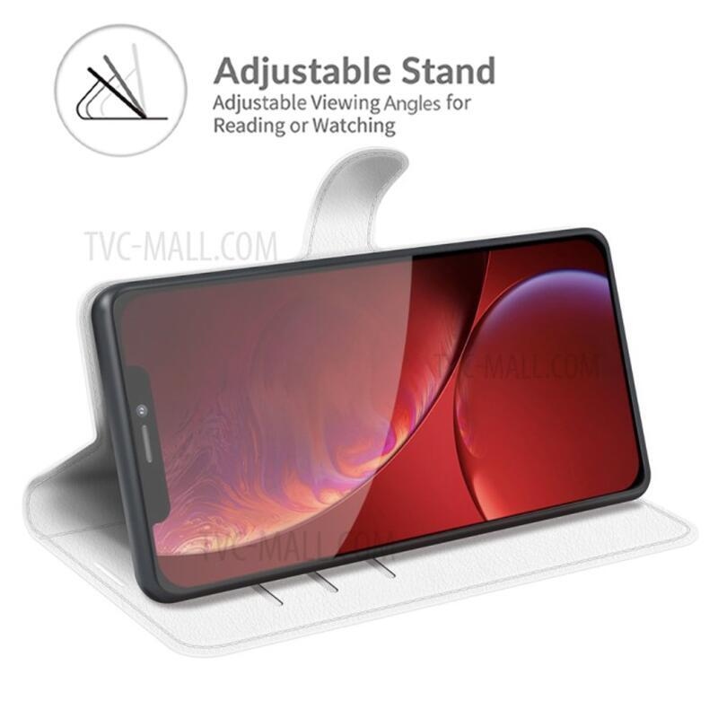 Litchi PU kožené peněženkové pouzdro na mobil iPhone 13 Pro 6.1 - bílé