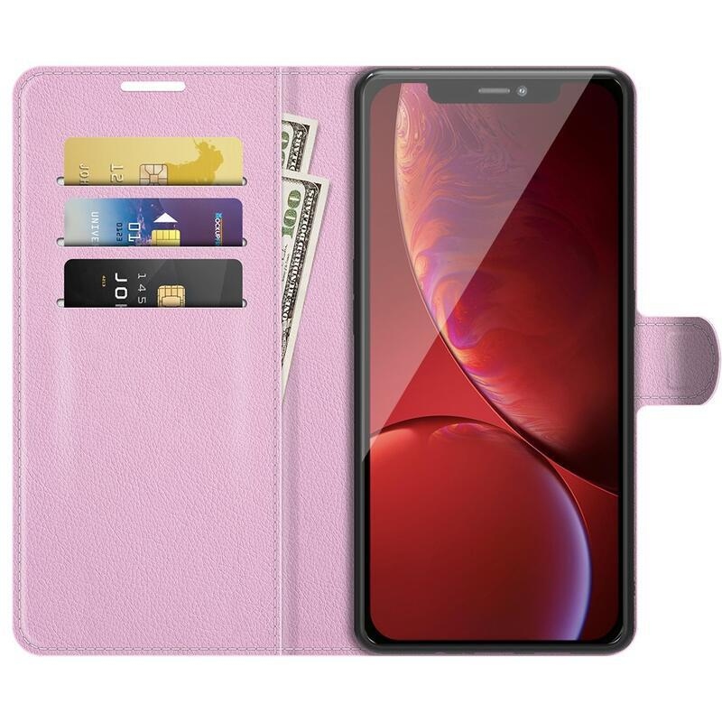 Litchi PU kožené peněženkové pouzdro na mobil iPhone 13 Pro 6.1 - růžové