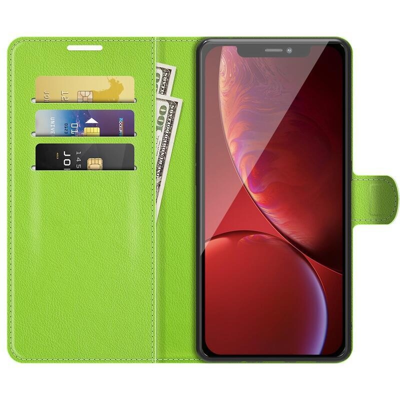 Litchi PU kožené peněženkové pouzdro na mobil iPhone 13 Pro 6.1 - zelené