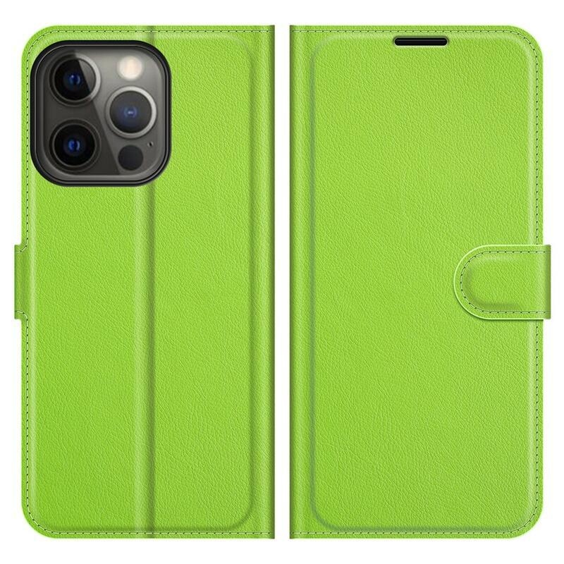 Litchi PU kožené peněženkové pouzdro na mobil iPhone 13 Pro 6.1 - zelené