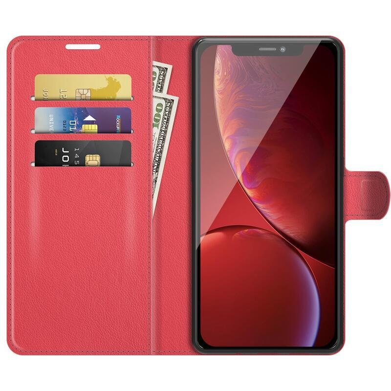 Litchi PU kožené peněženkové pouzdro na mobil iPhone 13 Pro Max 6.7 - červené