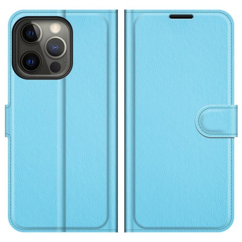 Litchi PU kožené peněženkové pouzdro na mobil iPhone 13 Pro Max 6.7 - modré