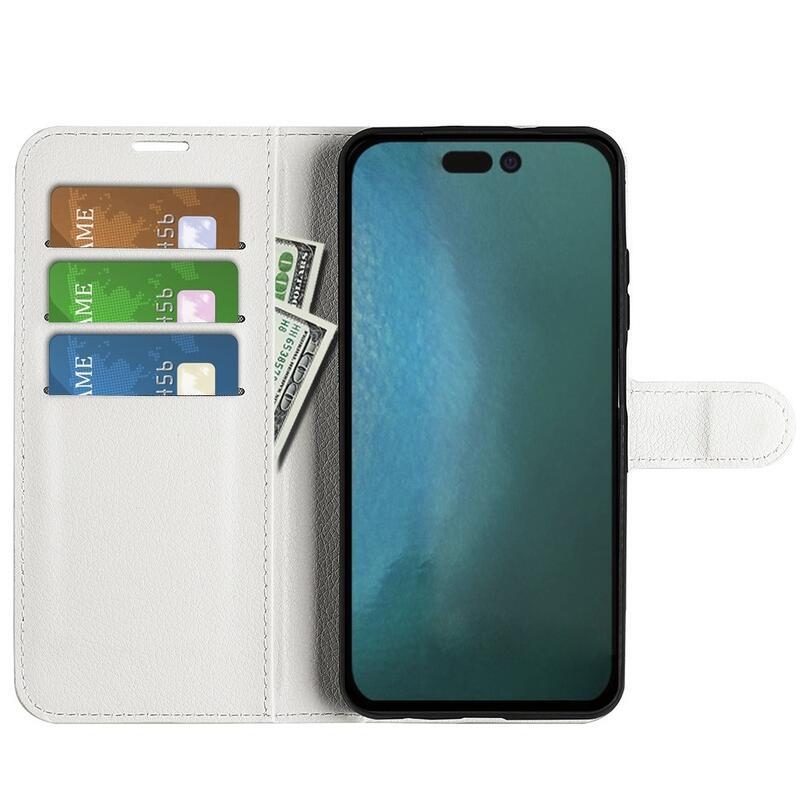 Litchi PU kožené peněženkové pouzdro na mobil iPhone 14 6.1 - bílé