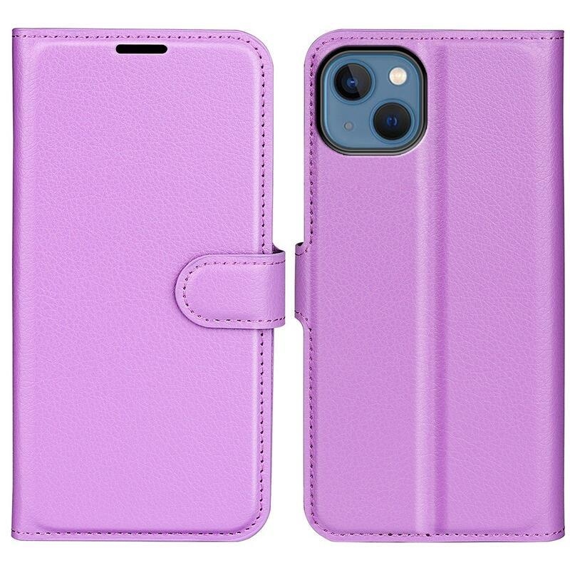 Litchi PU kožené peněženkové pouzdro na mobil iPhone 14 6.1 - fialové