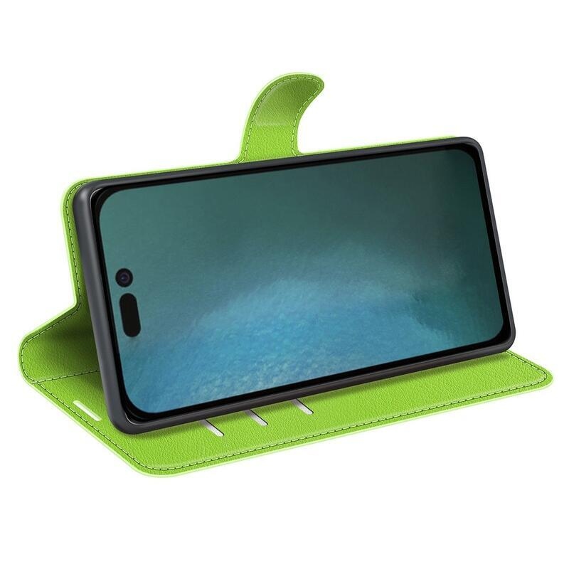 Litchi PU kožené peněženkové pouzdro na mobil iPhone 14 6.1 - zelené