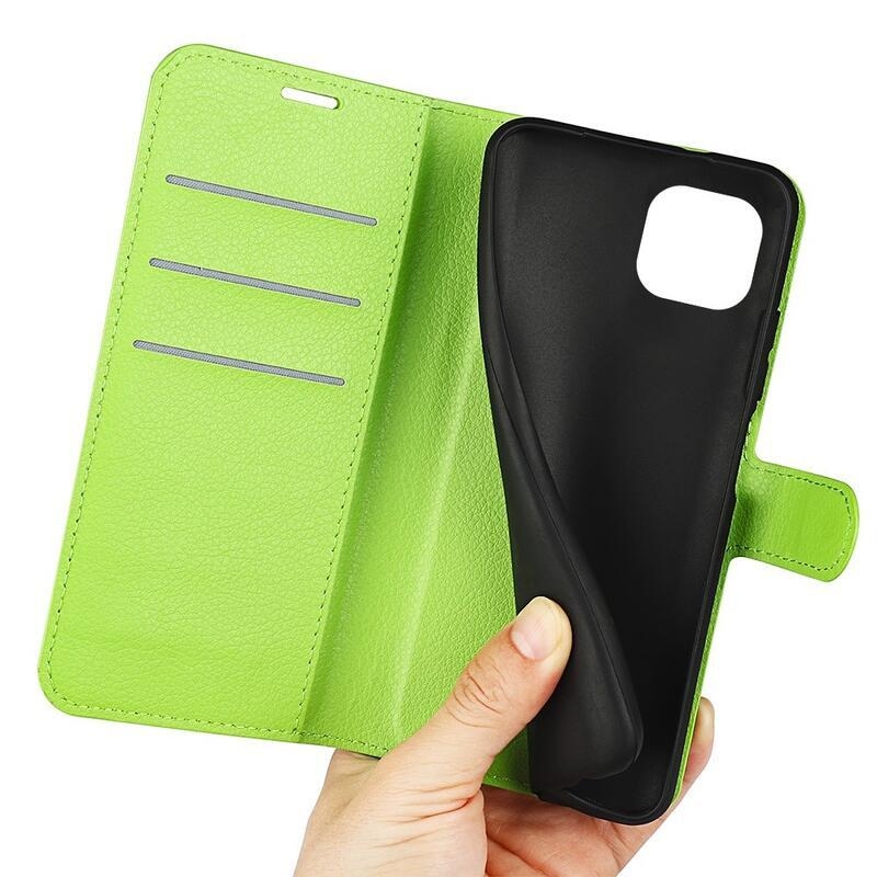 Litchi PU kožené peněženkové pouzdro na mobil iPhone 14 6.1 - zelené