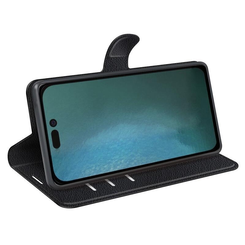 Litchi PU kožené peněženkové pouzdro na mobil iPhone 14 Pro 6.1 - černé