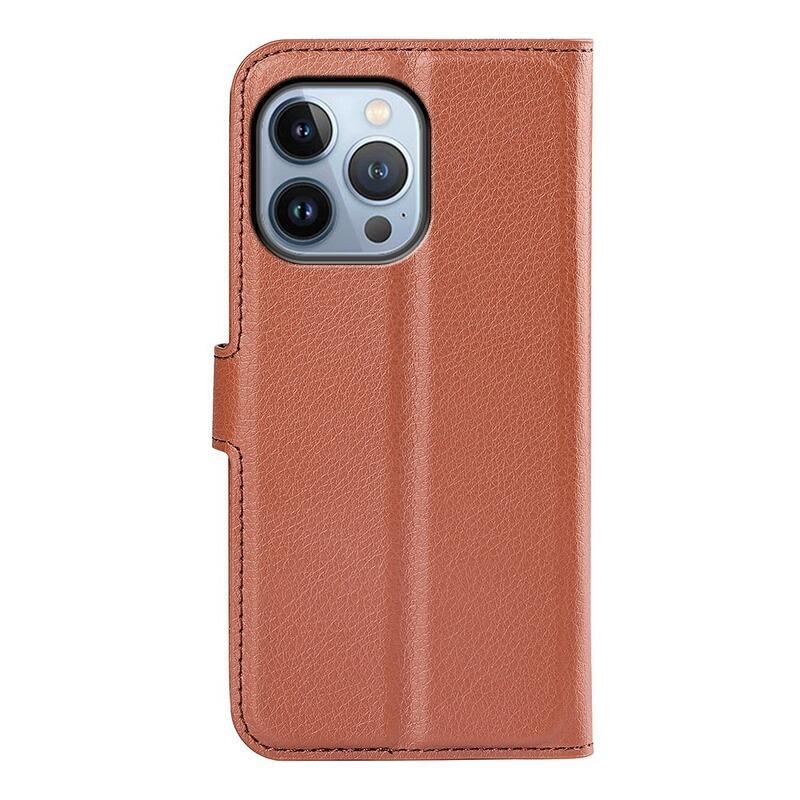 Litchi PU kožené peněženkové pouzdro na mobil iPhone 14 Pro 6.1 - hnědé