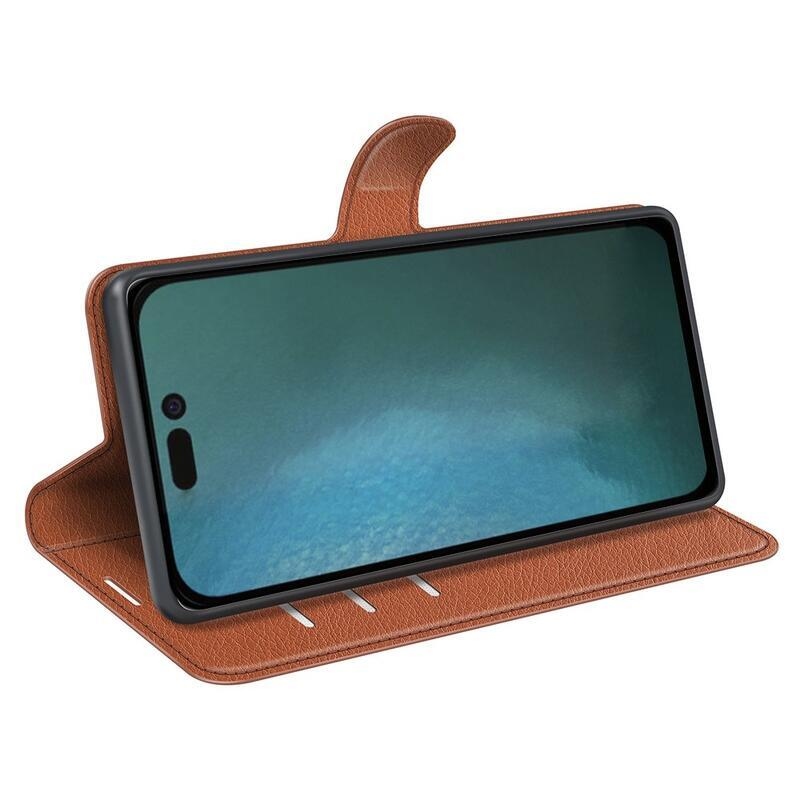 Litchi PU kožené peněženkové pouzdro na mobil iPhone 14 Pro 6.1 - hnědé
