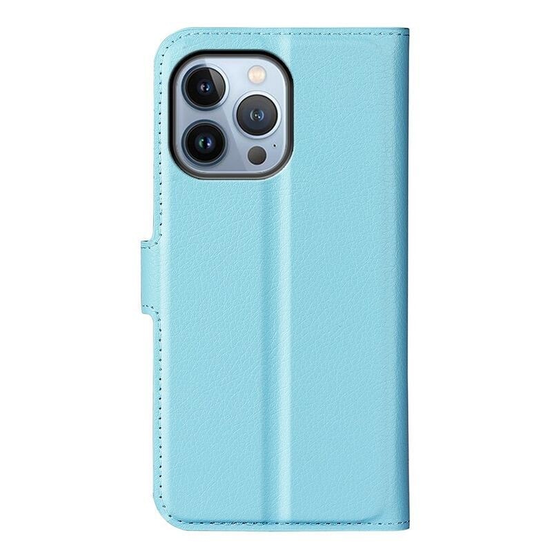 Litchi PU kožené peněženkové pouzdro na mobil iPhone 14 Pro 6.1 - modré