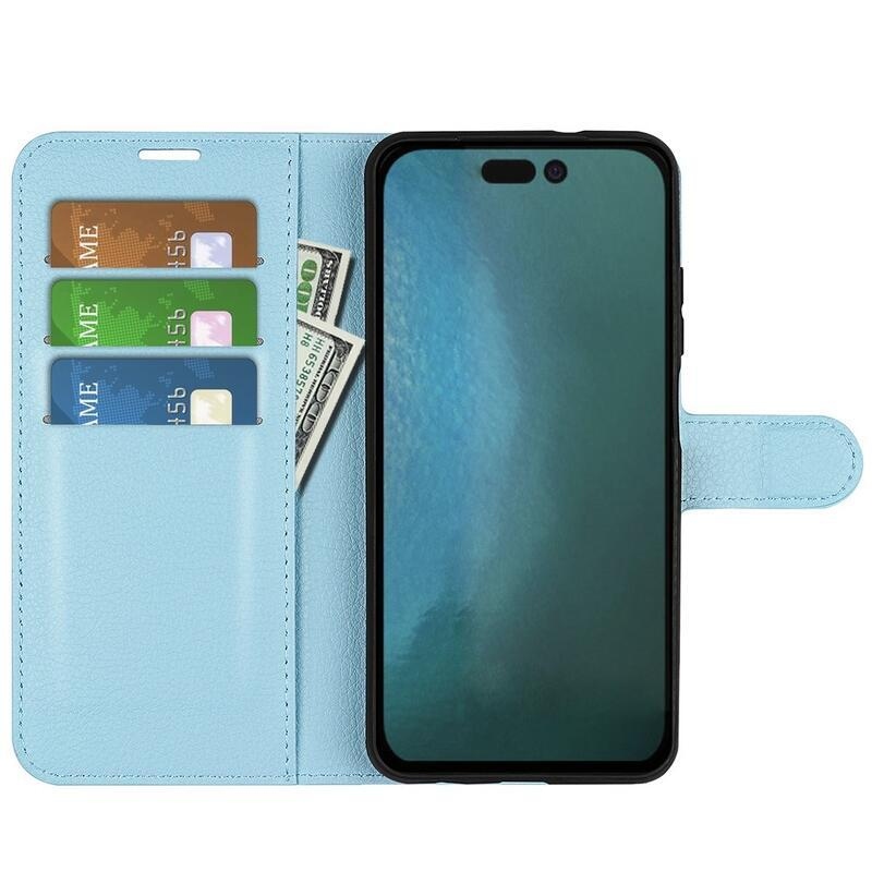 Litchi PU kožené peněženkové pouzdro na mobil iPhone 14 Pro 6.1 - modré