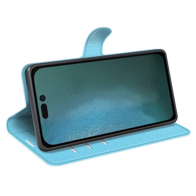 Litchi PU kožené peněženkové pouzdro na mobil iPhone 14 Pro 6.1 - modré
