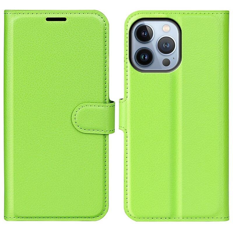 Litchi PU kožené peněženkové pouzdro na mobil iPhone 14 Pro 6.1 - zelené