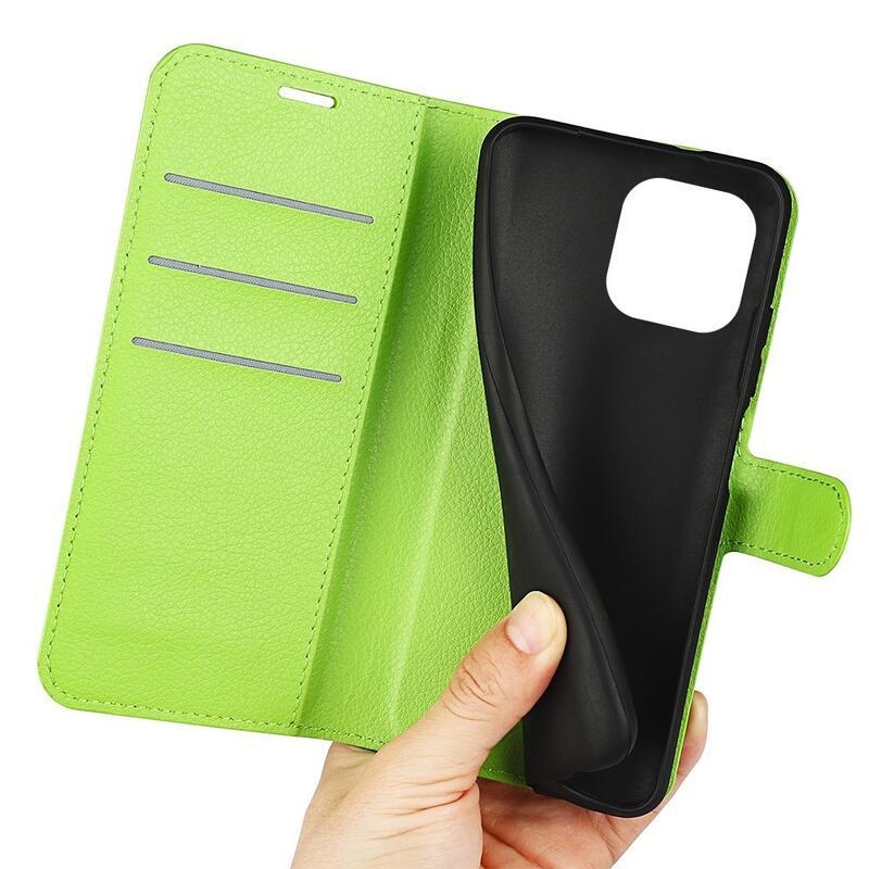 Litchi PU kožené peněženkové pouzdro na mobil iPhone 14 Pro 6.1 - zelené