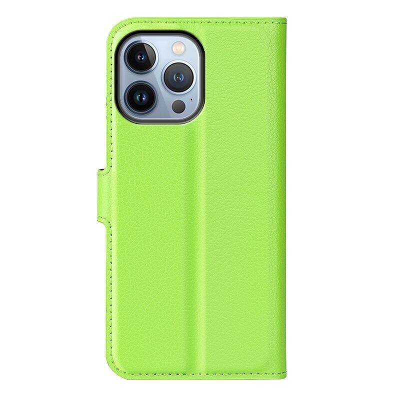 Litchi PU kožené peněženkové pouzdro na mobil iPhone 14 Pro 6.1 - zelené