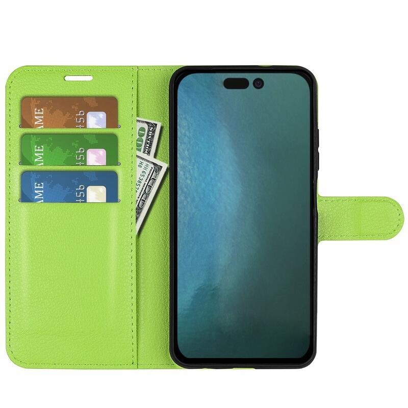 Litchi PU kožené peněženkové pouzdro na mobil iPhone 14 Pro 6.1 - zelené