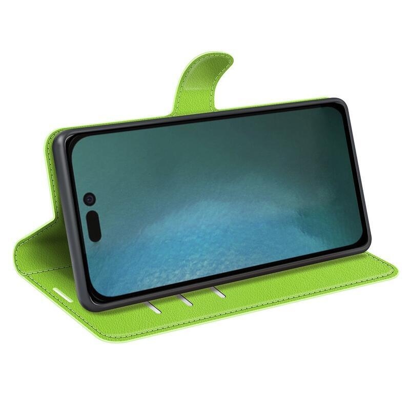 Litchi PU kožené peněženkové pouzdro na mobil iPhone 14 Pro 6.1 - zelené