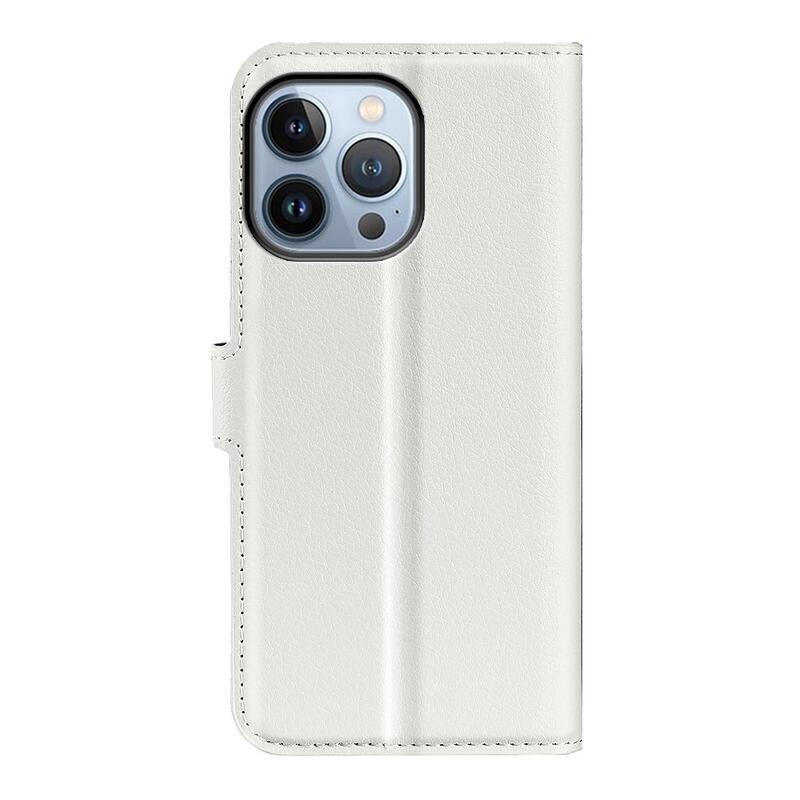 Litchi PU kožené peněženkové pouzdro na mobil iPhone 14 Pro Max 6.7 - bílé