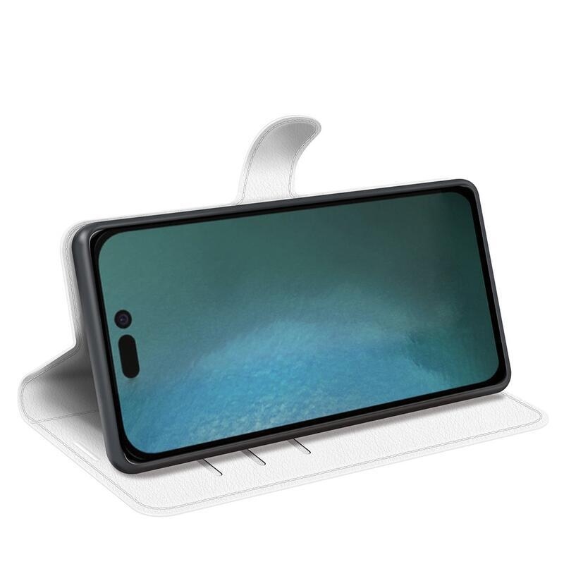 Litchi PU kožené peněženkové pouzdro na mobil iPhone 14 Pro Max 6.7 - bílé
