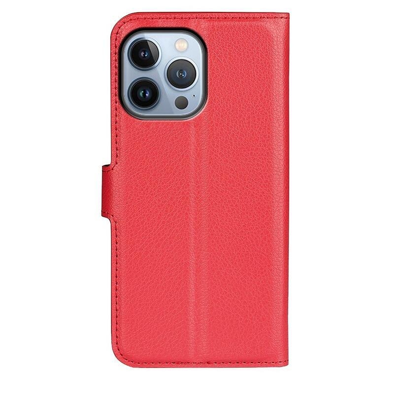 Litchi PU kožené peněženkové pouzdro na mobil iPhone 14 Pro Max 6.7 - červené