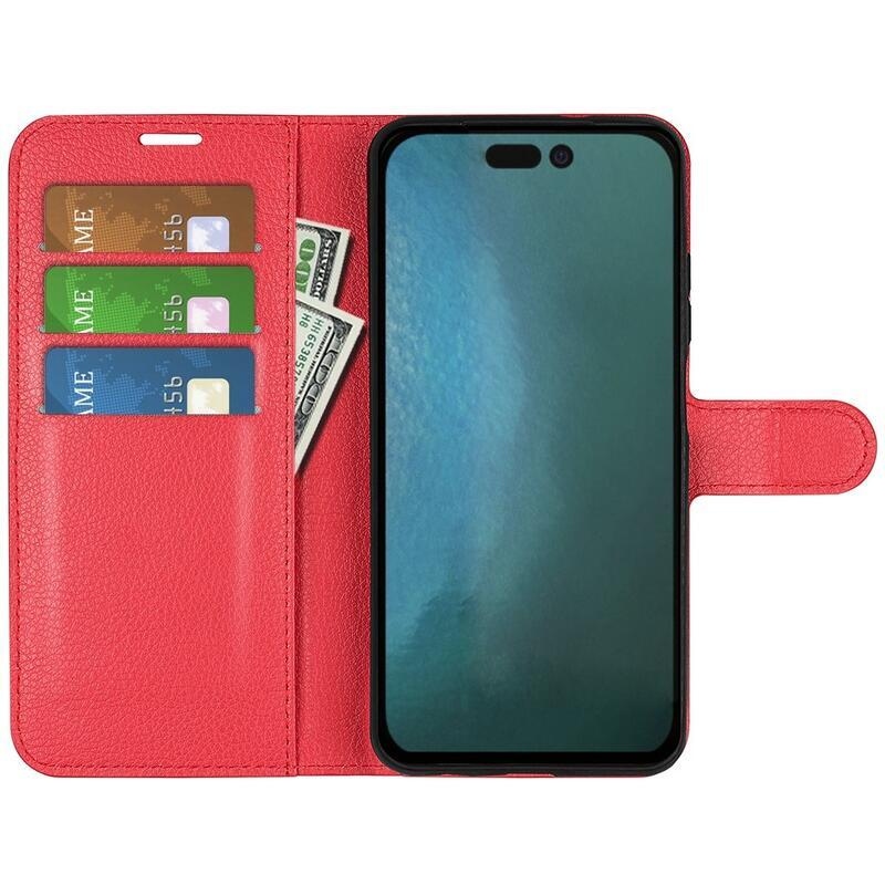 Litchi PU kožené peněženkové pouzdro na mobil iPhone 14 Pro Max 6.7 - červené