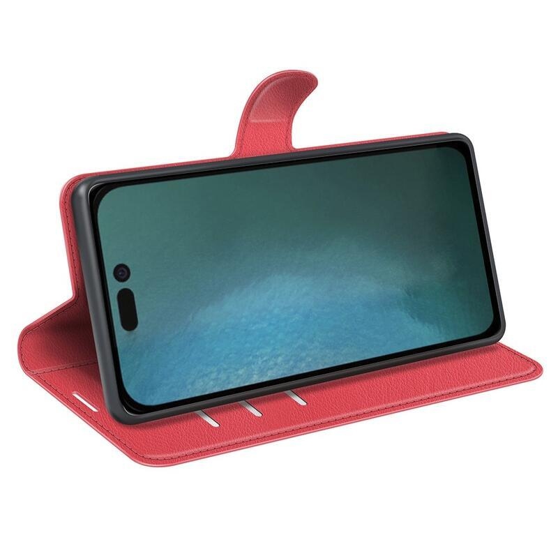 Litchi PU kožené peněženkové pouzdro na mobil iPhone 14 Pro Max 6.7 - červené