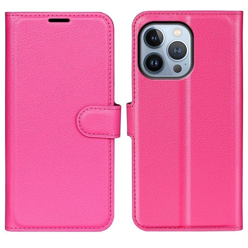 Litchi PU kožené peněženkové pouzdro na mobil iPhone 14 Pro Max 6.7 - rose
