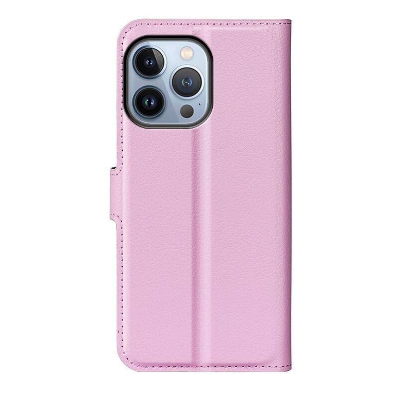 Litchi PU kožené peněženkové pouzdro na mobil iPhone 14 Pro Max 6.7 - růžové