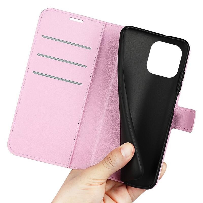 Litchi PU kožené peněženkové pouzdro na mobil iPhone 14 Pro Max 6.7 - růžové
