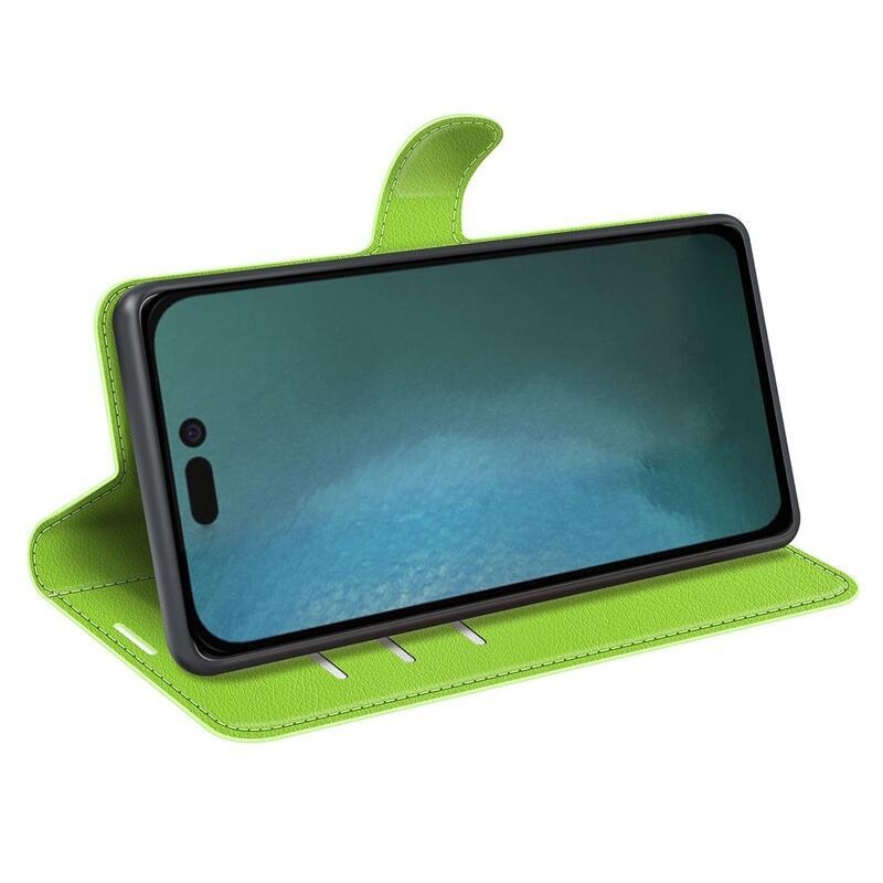 Litchi PU kožené peněženkové pouzdro na mobil iPhone 14 Pro Max 6.7 - zelené