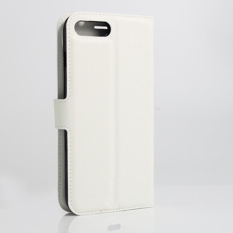 Litchi PU kožené peněženkové pouzdro na mobil iPhone 8 Plus/7 Plus - bílé
