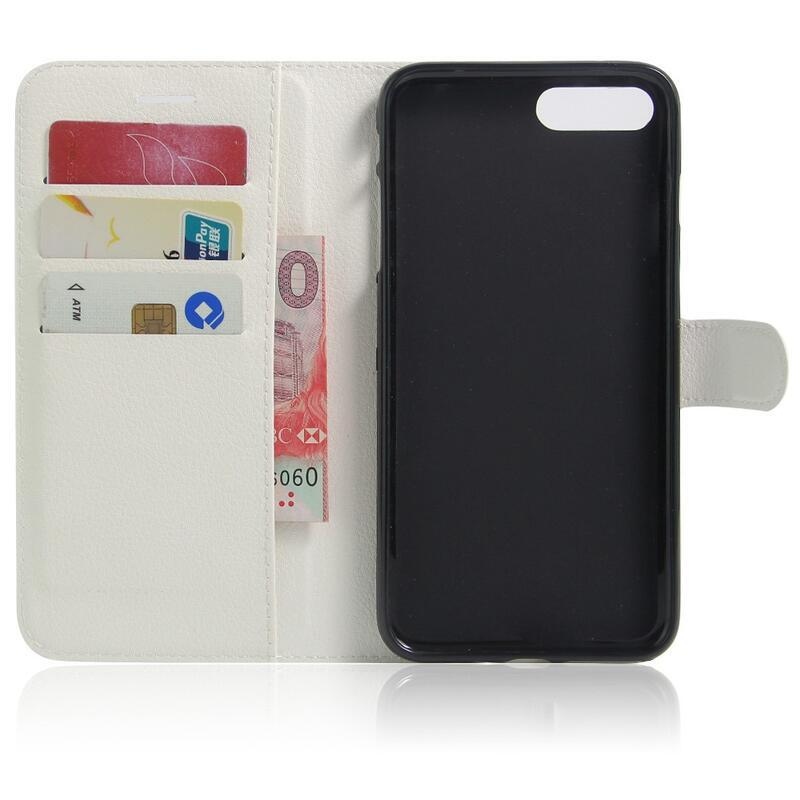 Litchi PU kožené peněženkové pouzdro na mobil iPhone 8 Plus/7 Plus - bílé