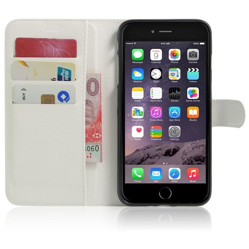 Litchi PU kožené peněženkové pouzdro na mobil iPhone 8 Plus/7 Plus - bílé