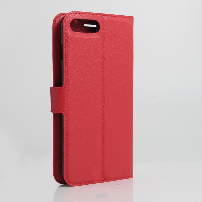 Litchi PU kožené peněženkové pouzdro na mobil iPhone 8 Plus/7 Plus - červené