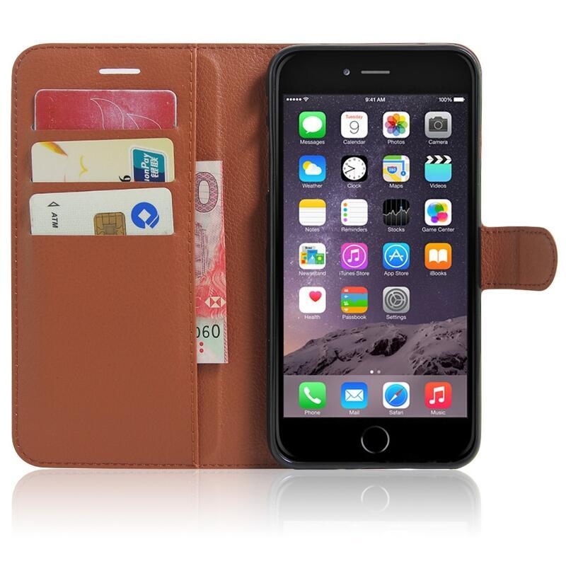 Litchi PU kožené peněženkové pouzdro na mobil iPhone 8 Plus/7 Plus - hnědé