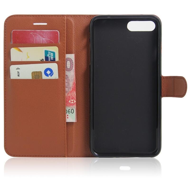 Litchi PU kožené peněženkové pouzdro na mobil iPhone 8 Plus/7 Plus - hnědé