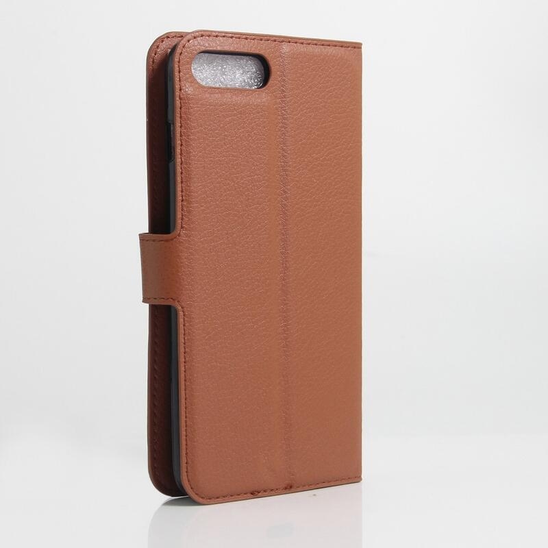 Litchi PU kožené peněženkové pouzdro na mobil iPhone 8 Plus/7 Plus - hnědé
