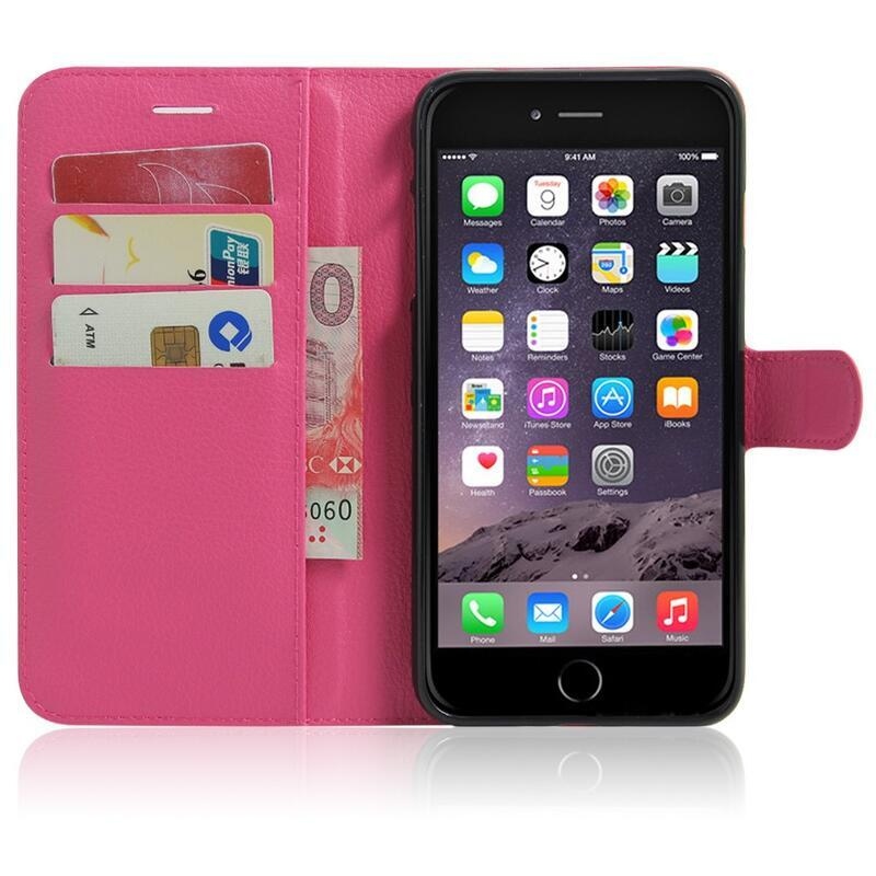 Litchi PU kožené peněženkové pouzdro na mobil iPhone 8 Plus/7 Plus - rose