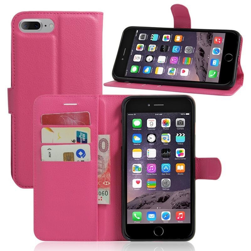 Litchi PU kožené peněženkové pouzdro na mobil iPhone 8 Plus/7 Plus - rose