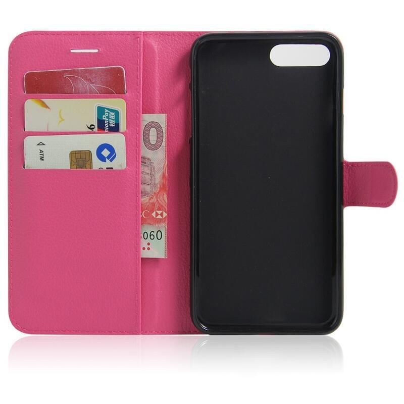 Litchi PU kožené peněženkové pouzdro na mobil iPhone 8 Plus/7 Plus - rose