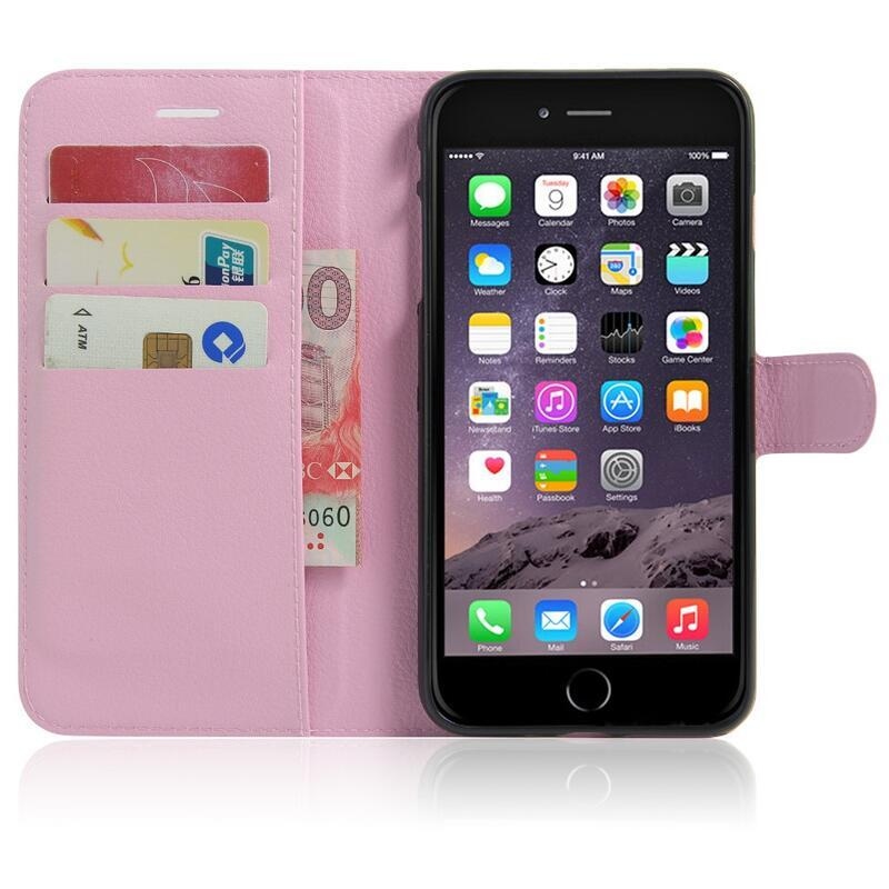 Litchi PU kožené peněženkové pouzdro na mobil iPhone 8 Plus/7 Plus - růžové