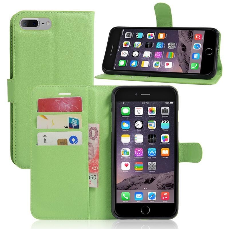 Litchi PU kožené peněženkové pouzdro na mobil iPhone 8 Plus/7 Plus - zelené
