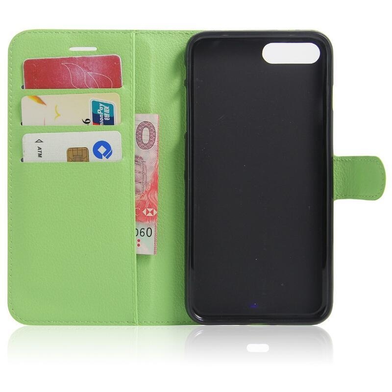 Litchi PU kožené peněženkové pouzdro na mobil iPhone 8 Plus/7 Plus - zelené