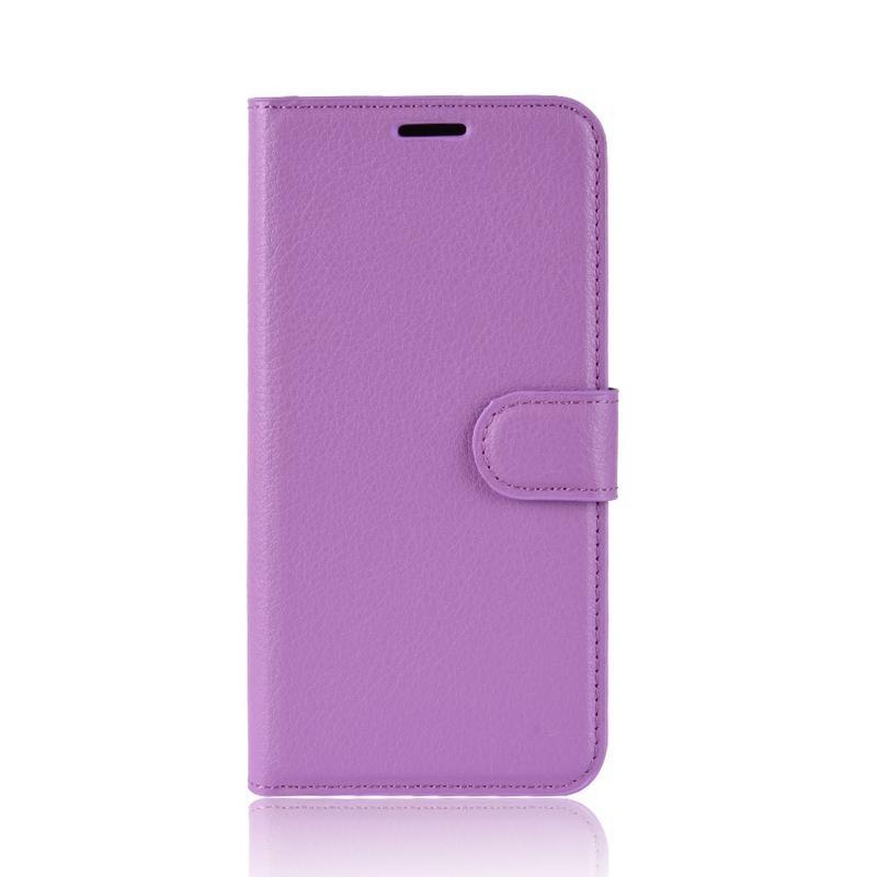 Litchi PU kožené peněženkové pouzdro na mobil Motorola Moto E6 Plus - fialové