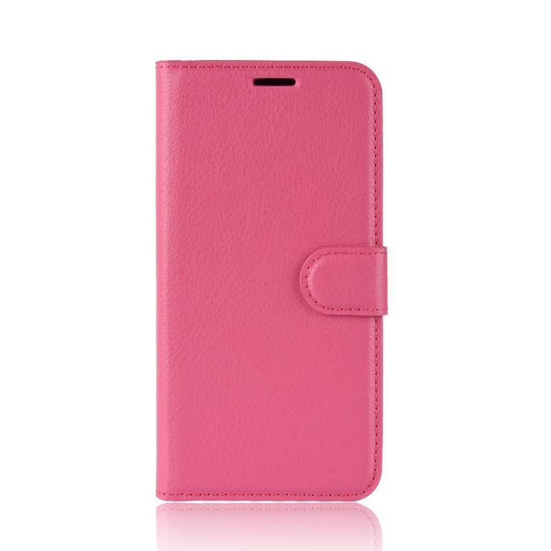 Litchi PU kožené peněženkové pouzdro na mobil Motorola Moto E6 Plus - rose
